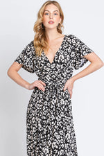 PinkBlush Black Animal Print Wrap Front V - Neck Hi - Low Midi Dress - 