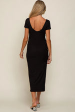 PinkBlush Black Basic Ribbed Side Slit Maternity Midi Dress - 