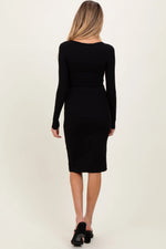 PinkBlush Black Bow Trim Neckline - PinkBlush Maternity Midi Dress with Bow - Apparel & Accessories > Clothing > Maternity Clothing > Maternity Dresses Apparel & Accessories > Clothing > Dresses