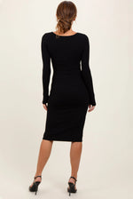 PinkBlush Black Bow Trim Neckline Long Sleeve Midi Dress - 