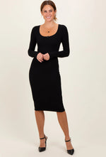PinkBlush Black Bow Trim Neckline Long Sleeve Midi Dress - 