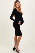PinkBlush Black Bow Trim Neckline - PinkBlush Maternity Midi Dress with Bow - 