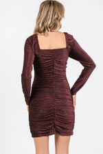 PinkBlush Black Burgundy Glitter Ruched Fitted Dress - 