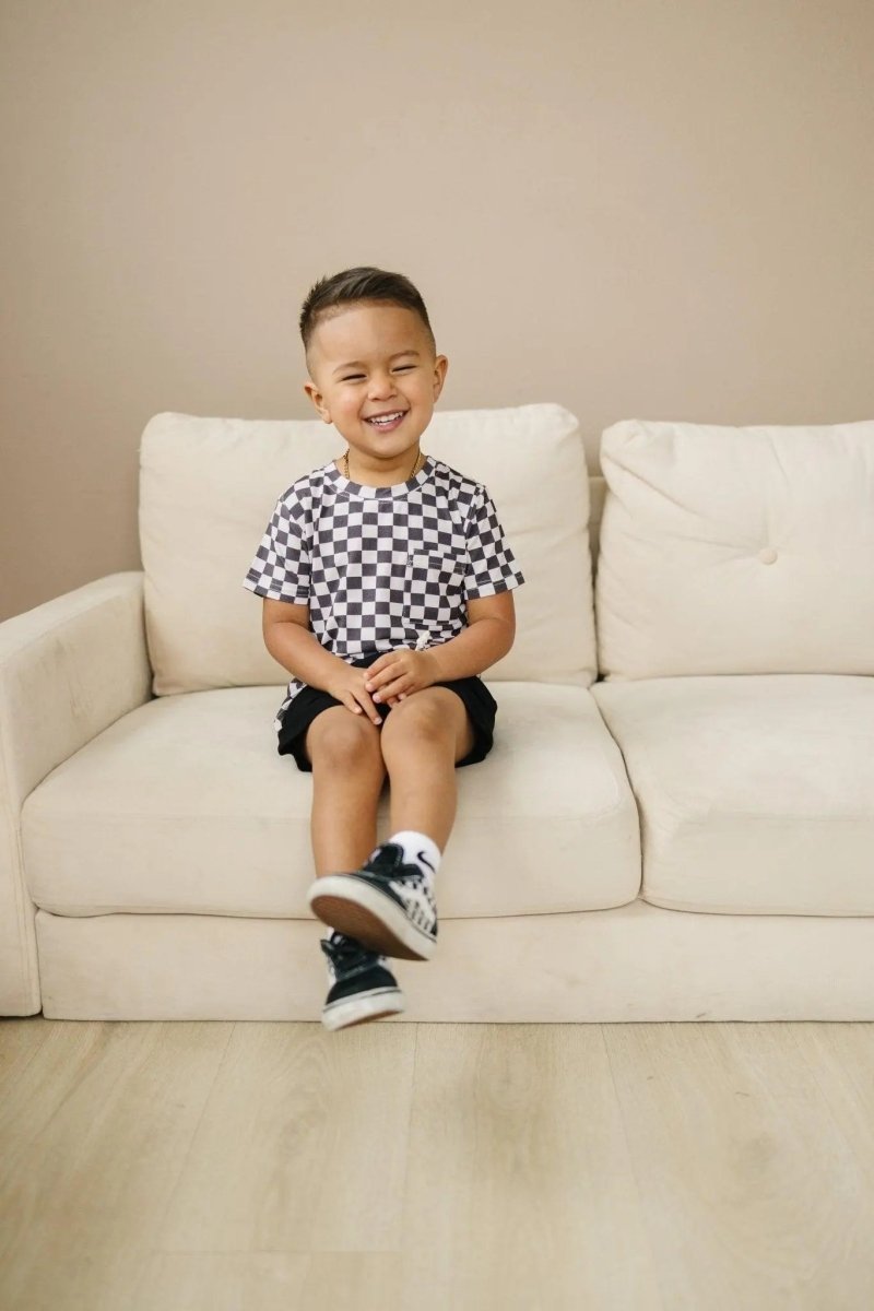 Little Joy Co. Black Checkered Bamboo Baby Tee For All Day Comfort - Everetts Place Boutique - 