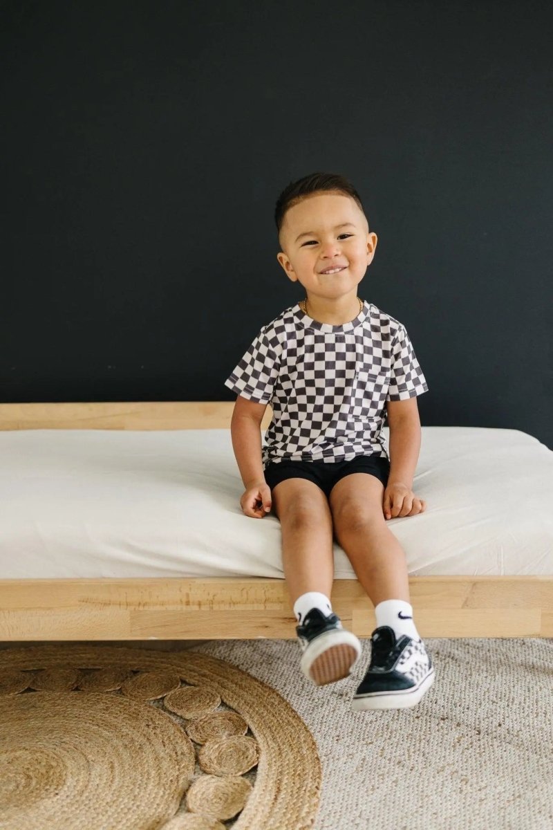 Little Joy Co. Black Checkered Bamboo Baby Tee For All Day Comfort - Everetts Place Boutique - 
