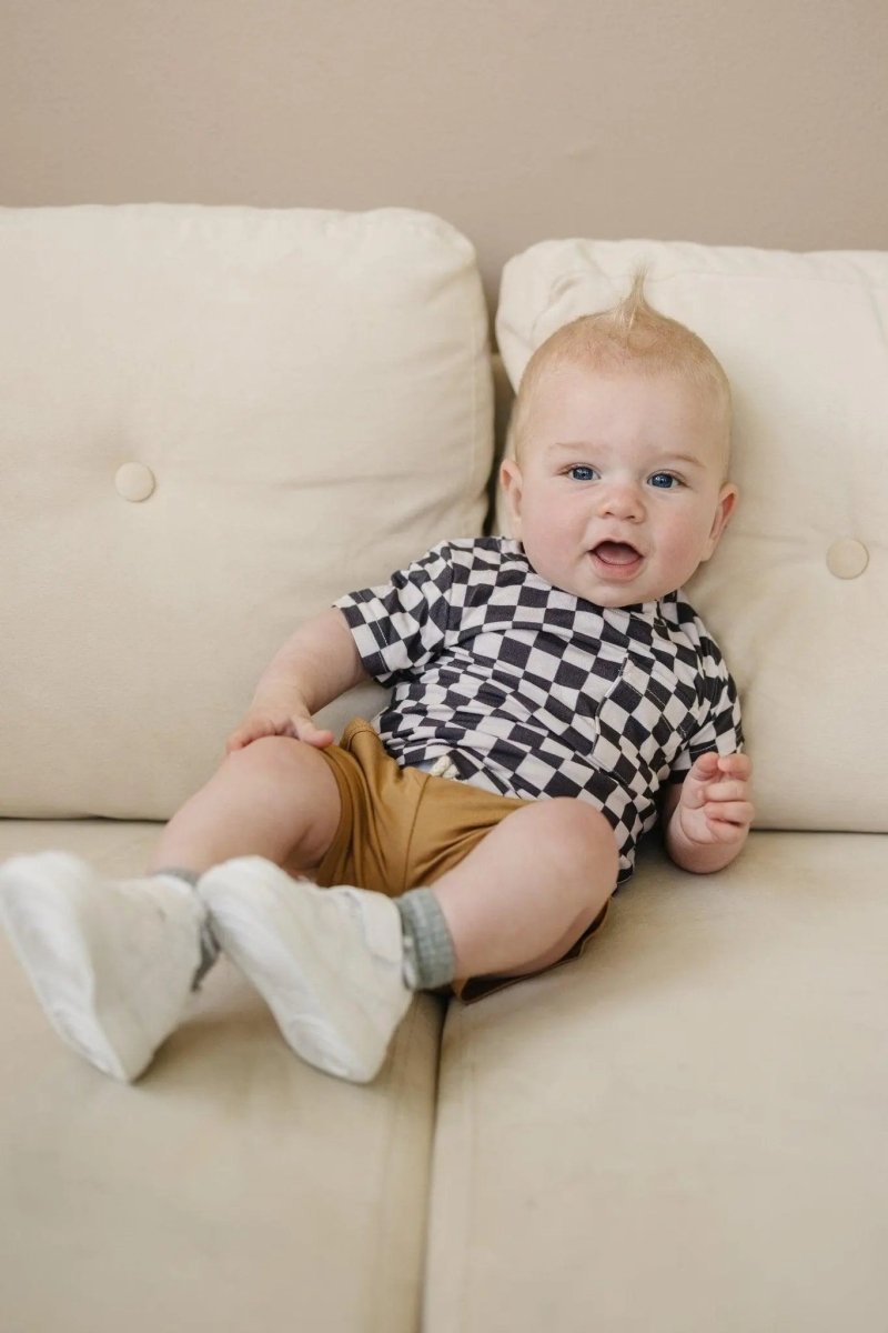 Little Joy Co. Black Checkered Bamboo Baby Tee For All Day Comfort - Everetts Place Boutique - 