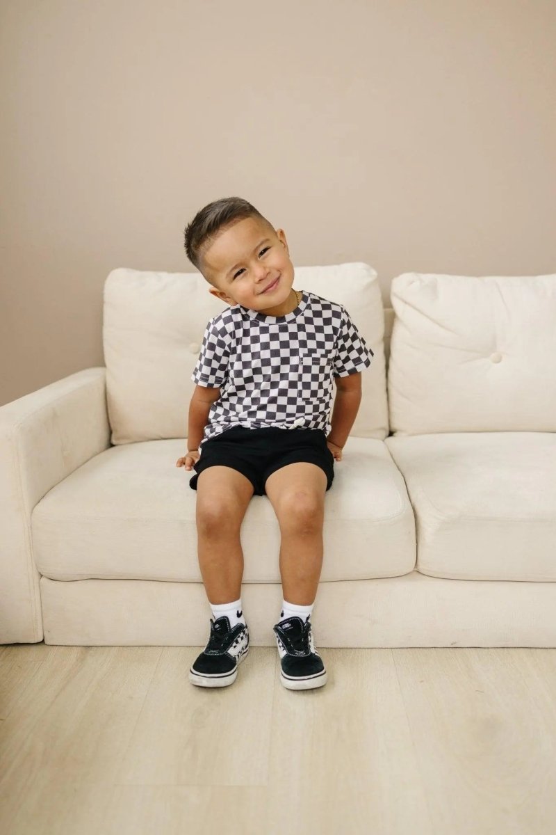 Little Joy Co. Black Checkered Bamboo Baby Tee For All Day Comfort - Everetts Place Boutique - 