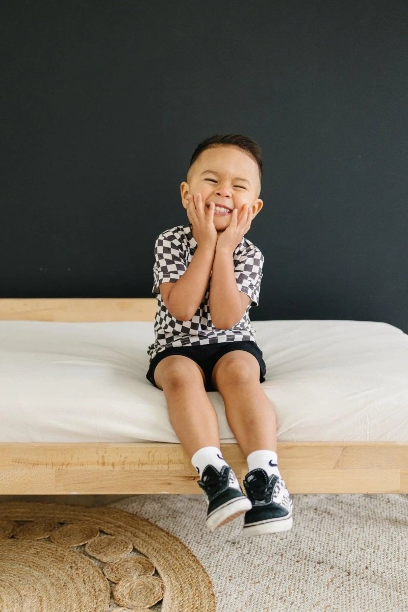 Little Joy Co. Black Checkered Bamboo Baby Tee For All Day Comfort - Everetts Place Boutique - 