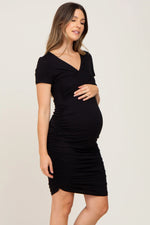 PinkBlush Black Crossover Maternity/Nursing Fitted Dress - 