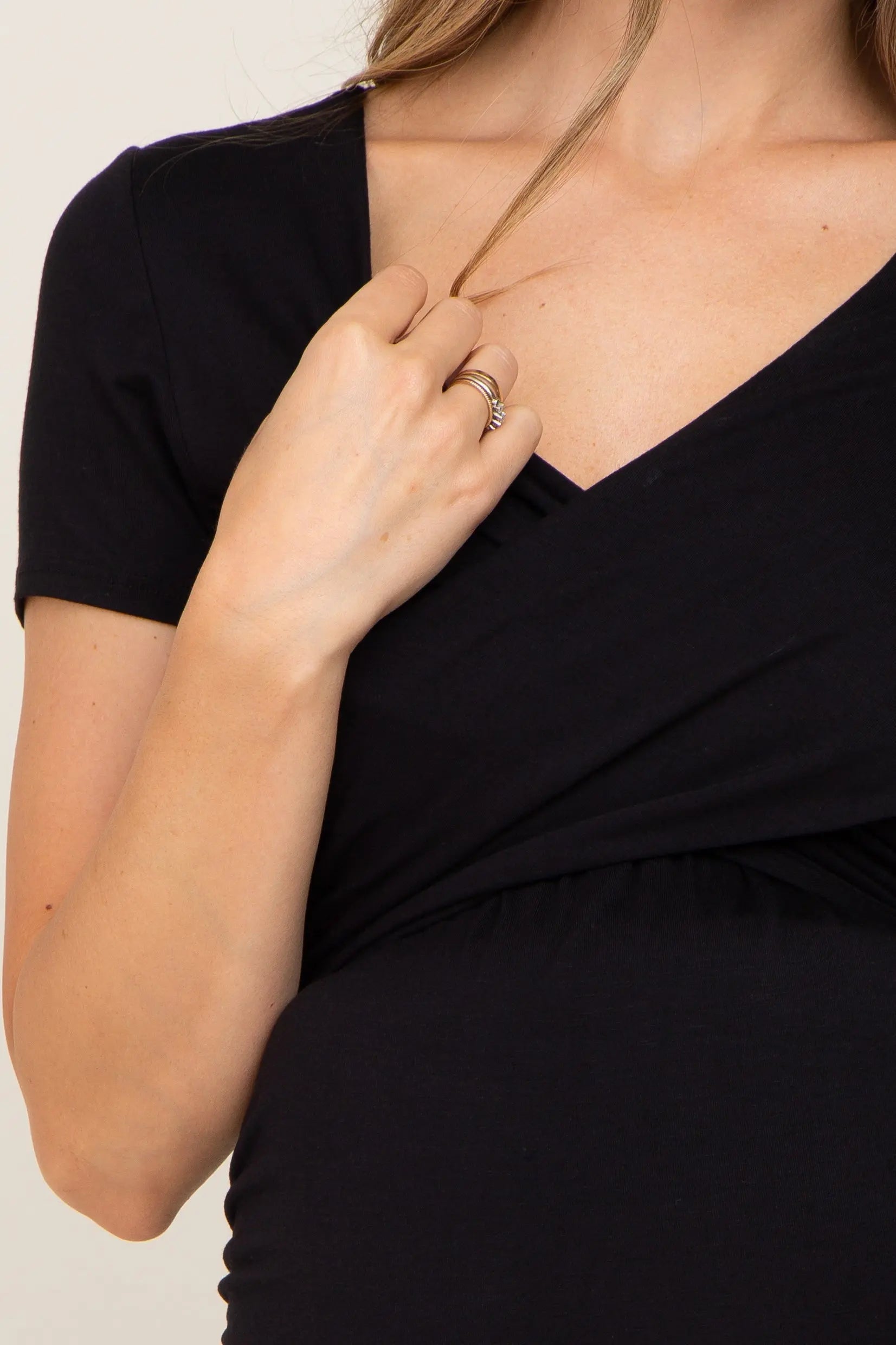 PinkBlush Black Crossover Maternity/Nursing Fitted Dress - 
