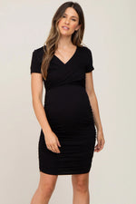Black Crossover Maternity/Nursing Fitted Dress - Waist, Day Dress, One-piece garment, Cocktail dress, Sheath dress | Everetts Place