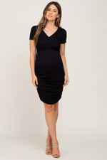 PinkBlush Black Crossover Maternity/Nursing Fitted Dress - 