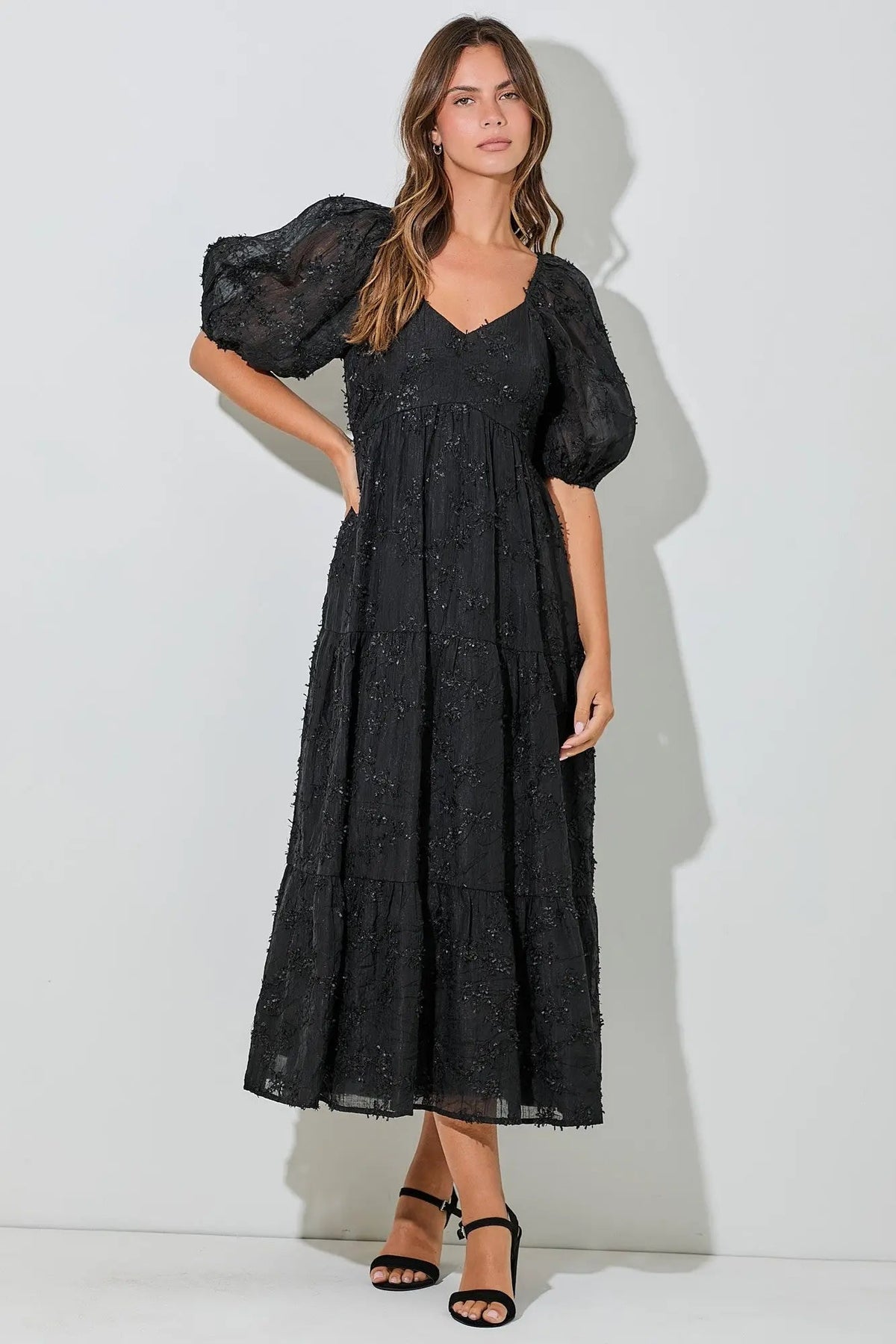 Black Embroidered Floral Overlay Midi Dress - Dress, Waist, Day Dress, Lace, One-piece garment | Everetts Place