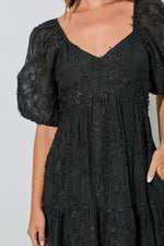 PinkBlush Black Embroidered Floral Overlay Midi Dress - 