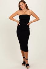 Black Fitted Tube Knit Midi Dress - Strapless dress, Day Dress, Cocktail dress, One-piece garment, Person | Everetts Place