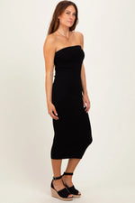 PinkBlush Black Fitted Tube Knit Midi Dress - 