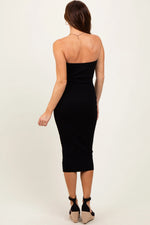 PinkBlush Black Fitted Tube Knit Midi Dress - 