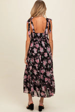 PinkBlush Black Floral Print Tie Strap Maternity Midi Dress - 