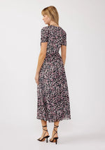 PinkBlush Black Floral Reversible Front Cinched Midi Dress - 