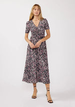 PinkBlush Black Floral Reversible Front Cinched Midi Dress - 
