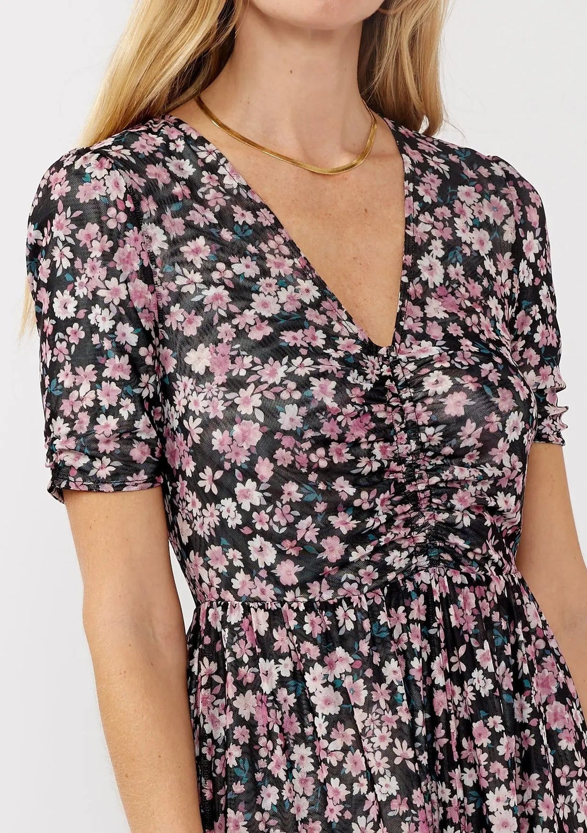 PinkBlush Black Floral Reversible Front Cinched Midi Dress - 