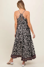 PinkBlush Black Floral Sleeveless Back Tie Maternity Maxi Dress - 