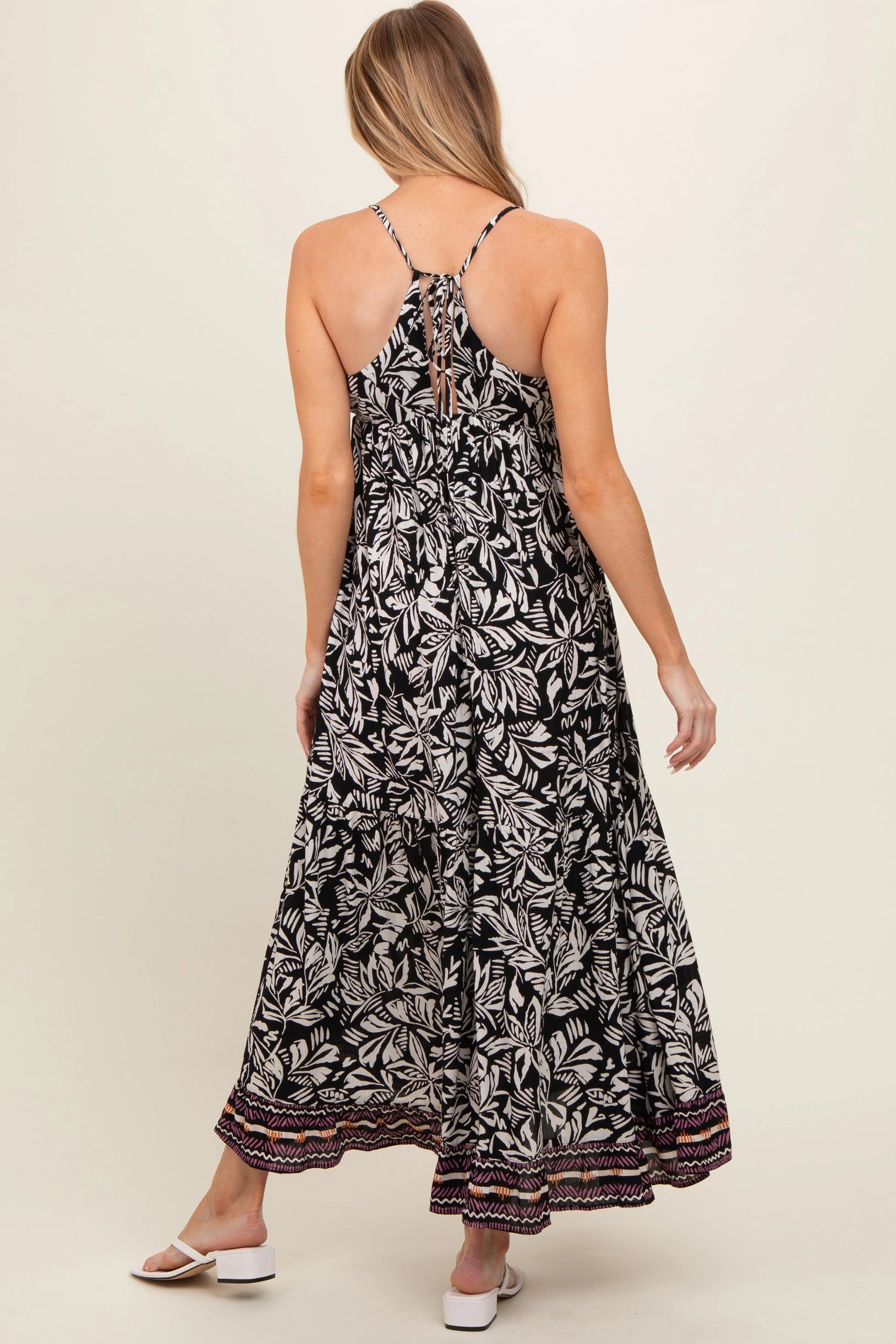 PinkBlush Black Floral Sleeveless Back Tie Maternity Maxi Dress - 