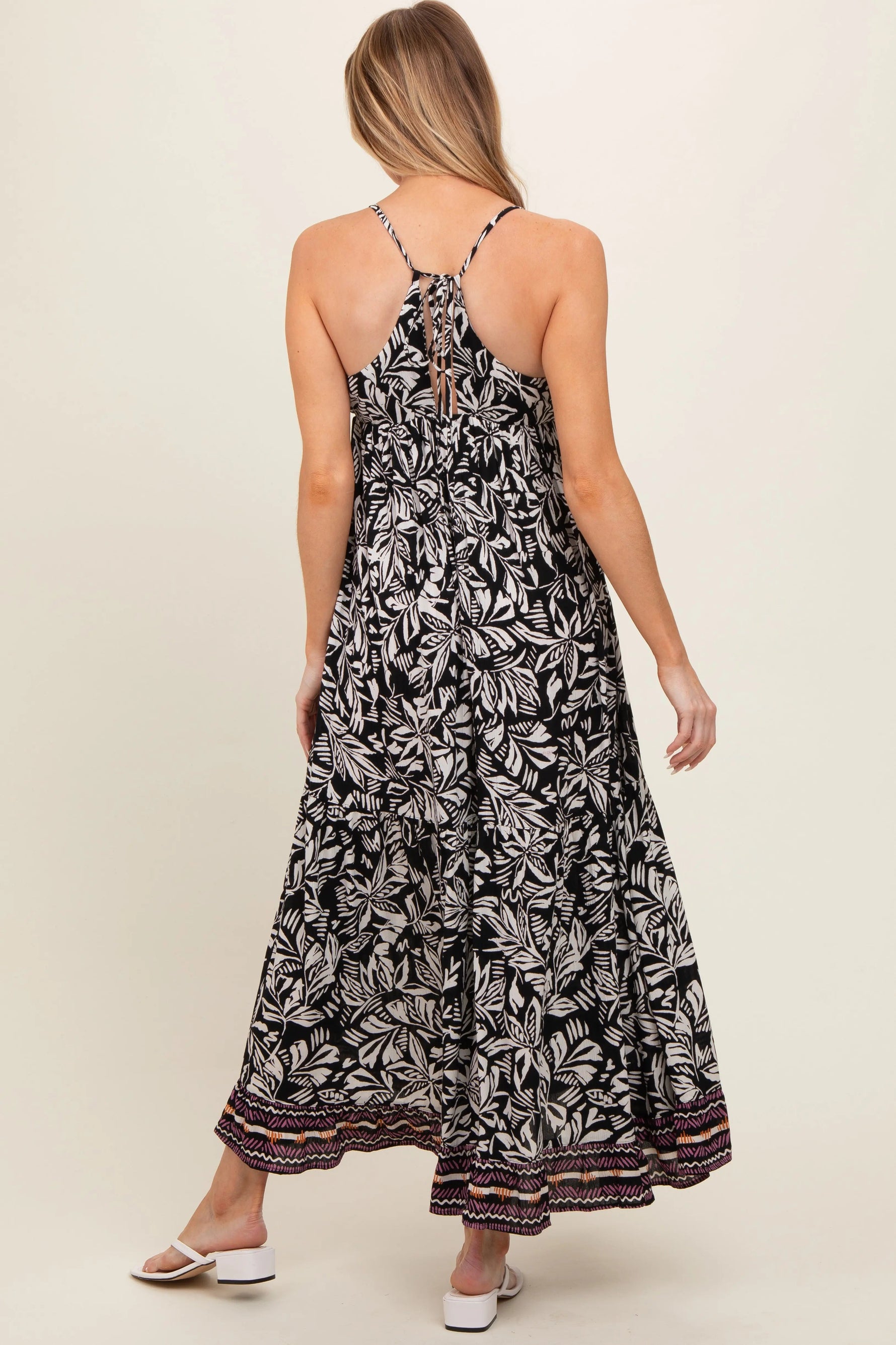 PinkBlush Black Floral Sleeveless Back Tie Maternity Maxi Dress - 