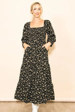 PinkBlush Black Floral Smocked Long Sleeve Maternity Maxi Dress - 