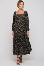 PinkBlush Black Floral Smocked Long Sleeve Maternity Maxi Dress - 