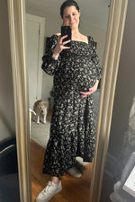 PinkBlush Black Floral Smocked Long Sleeve Maternity Maxi Dress - 
