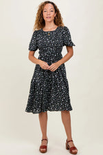 PinkBlush Black Floral Smocked Maternity Midi Dress - 