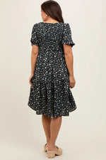 PinkBlush Black Floral Smocked Maternity Midi Dress - 