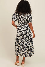 PinkBlush Black Floral Smocked Midi Dress - 