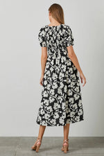 PinkBlush Black Floral Smocked Midi Dress - 
