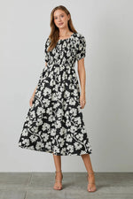 PinkBlush Black Floral Smocked Midi Dress - 