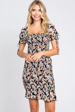 PinkBlush Black Floral Smocked Puff Sleeve Maternity Dress - 