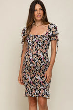 PinkBlush Black Floral Smocked Puff Sleeve Maternity Dress - 