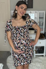 PinkBlush Black Floral Smocked Puff Sleeve Maternity Dress - 