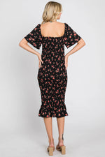 PinkBlush Black Floral Smocked Ruffle Hem Dress - 
