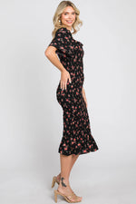 PinkBlush Black Floral Smocked Ruffle Hem Dress - 
