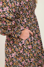 PinkBlush Black Floral Smocked Square Neck Dress - 