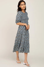 PinkBlush Black Floral Smocked Tiered Midi Dress - 