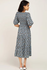 PinkBlush Black Floral Smocked Tiered Midi Dress - 