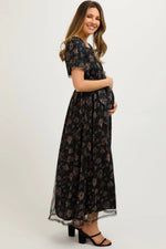 PinkBlush Black Floral Waist Tie Maternity Midi Dress - 