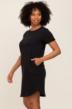 PinkBlush Black French Terry Cuffed Short Sleeve Dress - 
