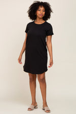 PinkBlush Black French Terry Cuffed Short Sleeve Dress - 