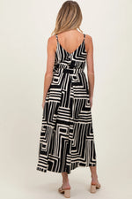 PinkBlush Black Geometric Print Sash Tie Maternity Maxi Dress - 