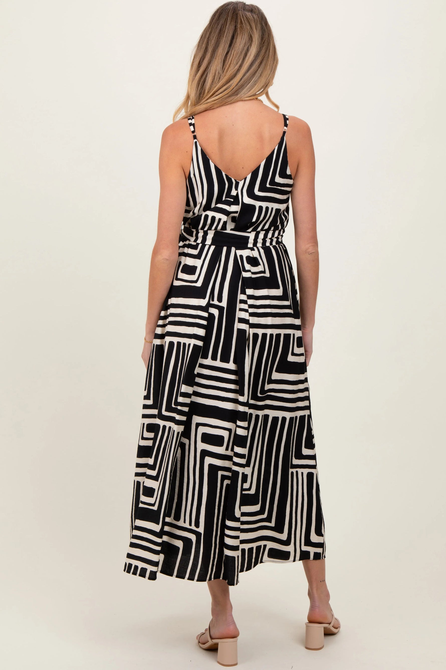 PinkBlush Black Geometric Print Sash Tie Maternity Maxi Dress - 