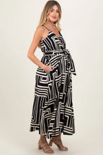 PinkBlush Black Geometric Print Sash Tie Maternity Maxi Dress - 